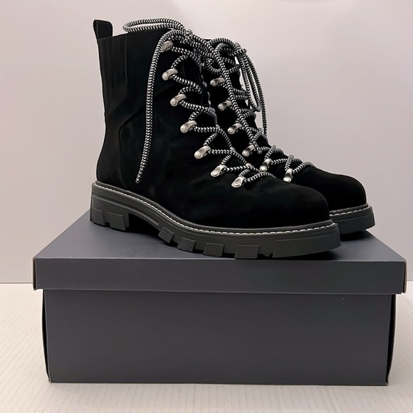 SPLENDID Women Lug Sole Black Suede Leather Lace Up Hiking Ankle Boots Size 11M - Picture 1 of 7